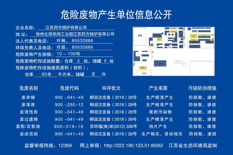 江苏四方锅炉有限公司2021年固体废物污染环境防治信息公开